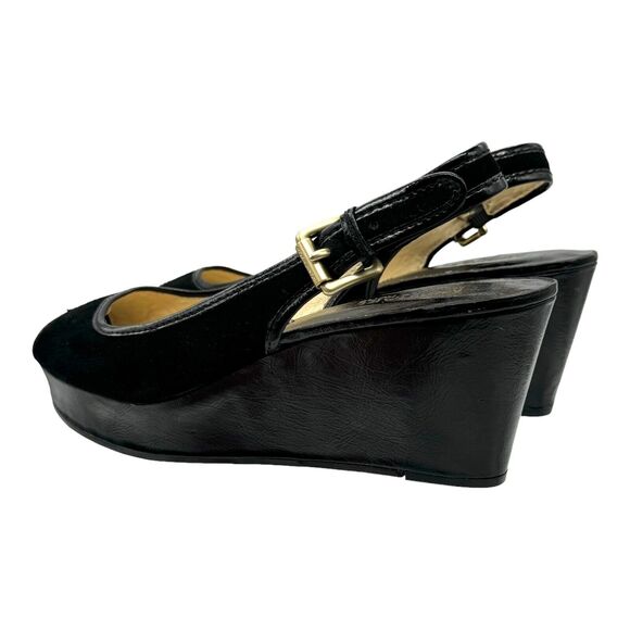 Michael Kors Platform Sandals Womens 10 Black Leather Open Toe Chic Elevated EUC - Picture 7 of 16